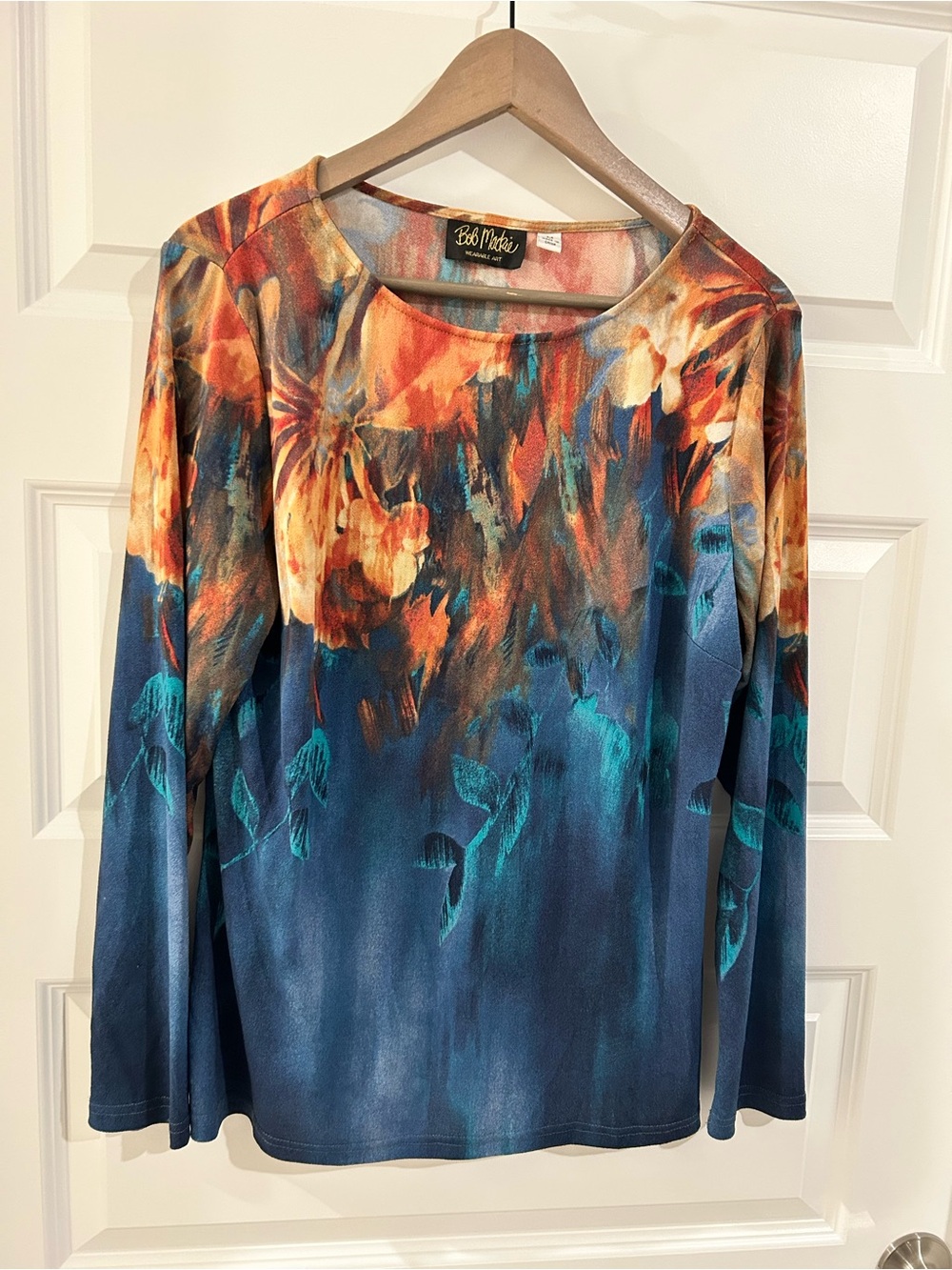Bob Mackie Wearable Art Top Blue Orange Size M